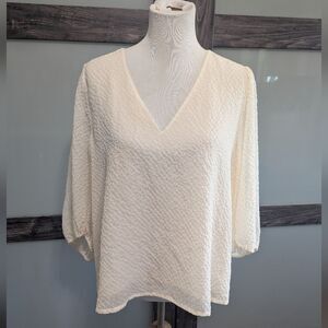 All Saints Cream Textured V-Neck Blouse Size 8